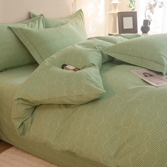 91家纺网 家纺一手货源 找家纺 磨毛世家家纺 2025新款生态四件套 洛丽塔-绿