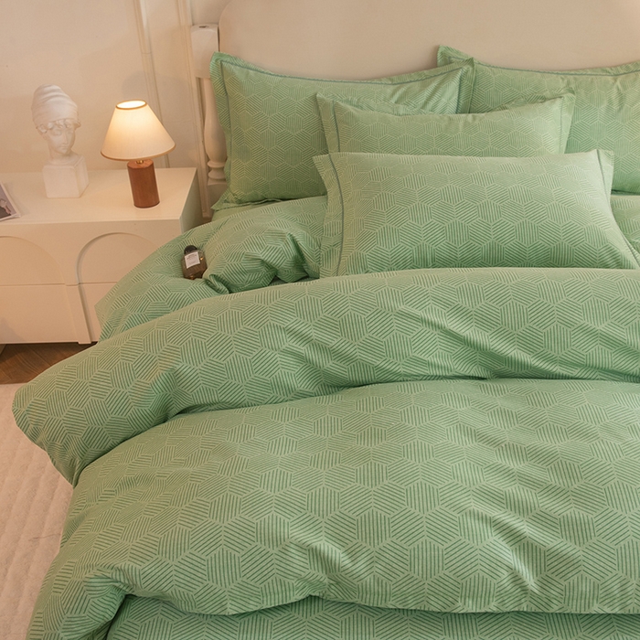 91家纺网 家纺一手货源 找家纺 磨毛世家家纺 2025新款生态四件套 洛丽塔-绿