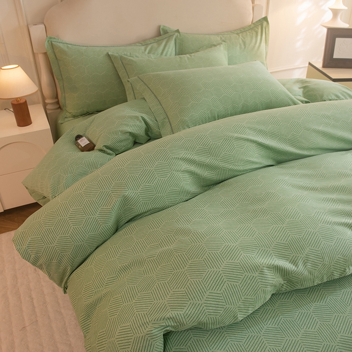 91家纺网 家纺一手货源 找家纺 磨毛世家家纺 2025新款生态四件套 洛丽塔-绿