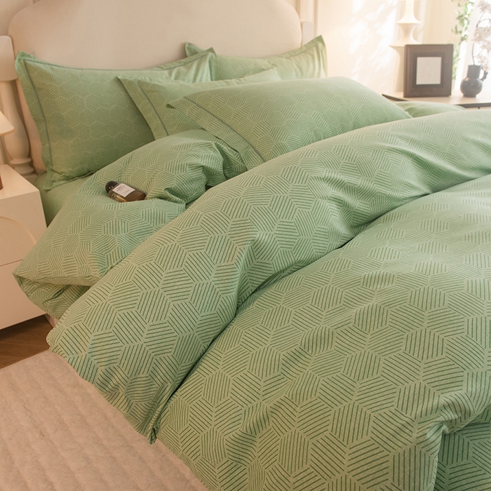 91家纺网 家纺一手货源 找家纺 磨毛世家家纺 2025新款生态四件套 洛丽塔-绿