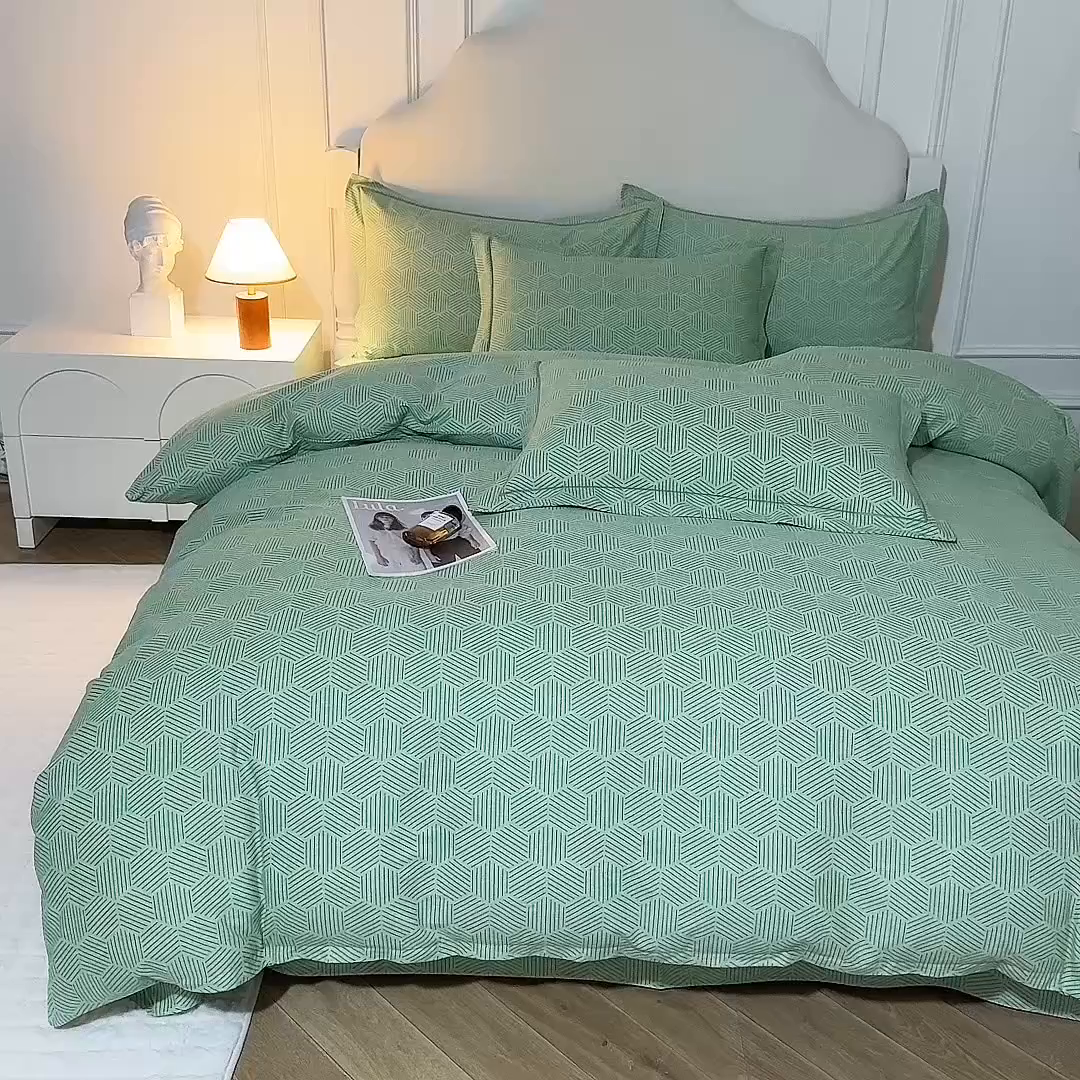 91家纺网 家纺一手货源 找家纺 磨毛世家家纺 2025新款生态四件套 洛丽塔-绿