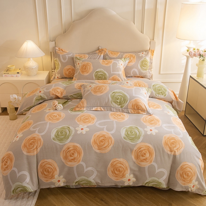 磨毛世家家纺 2025新款生态四件套 玫瑰物语-灰