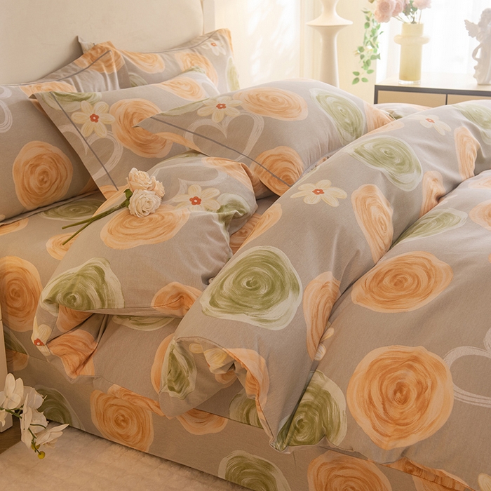 91家纺网 家纺一手货源 找家纺 磨毛世家家纺 2025新款生态四件套 玫瑰物语-灰