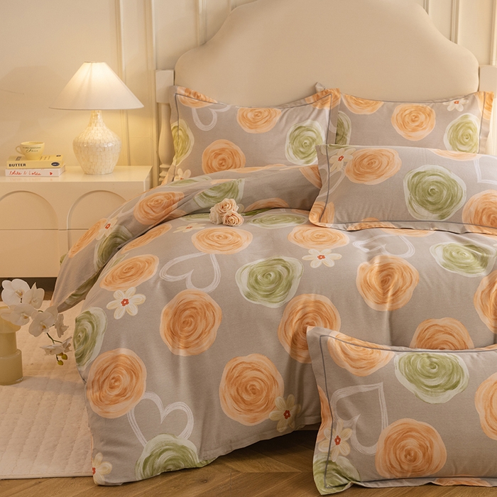 91家纺网 家纺一手货源 找家纺 磨毛世家家纺 2025新款生态四件套 玫瑰物语-灰