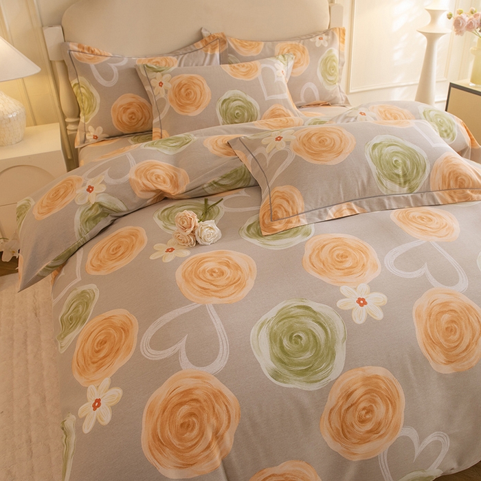 91家纺网 家纺一手货源 找家纺 磨毛世家家纺 2025新款生态四件套 玫瑰物语-灰