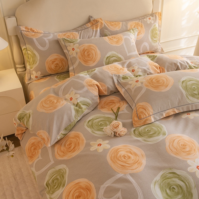 91家纺网 家纺一手货源 找家纺 磨毛世家家纺 2025新款生态四件套 玫瑰物语-灰