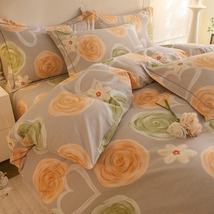 91家纺网 家纺一手货源 找家纺 磨毛世家家纺 2025新款生态四件套 玫瑰物语-灰