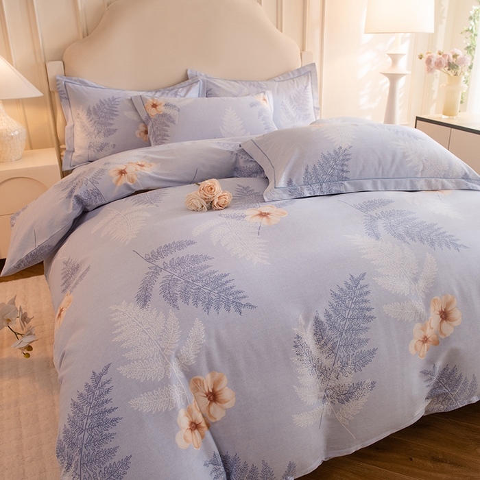 91家纺网 家纺一手货源 找家纺 磨毛世家家纺 2025新款生态四件套 梦初雨-蓝