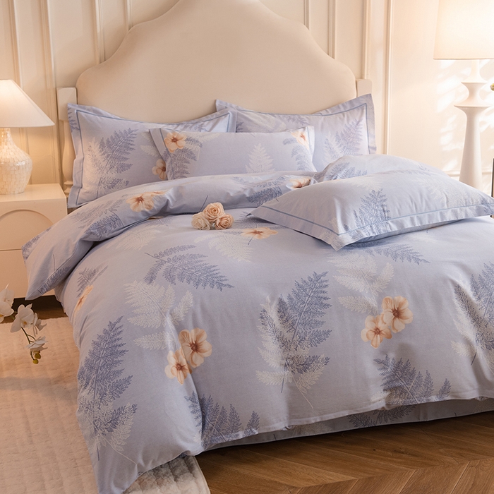 91家纺网 家纺一手货源 找家纺 磨毛世家家纺 2025新款生态四件套 梦初雨-蓝