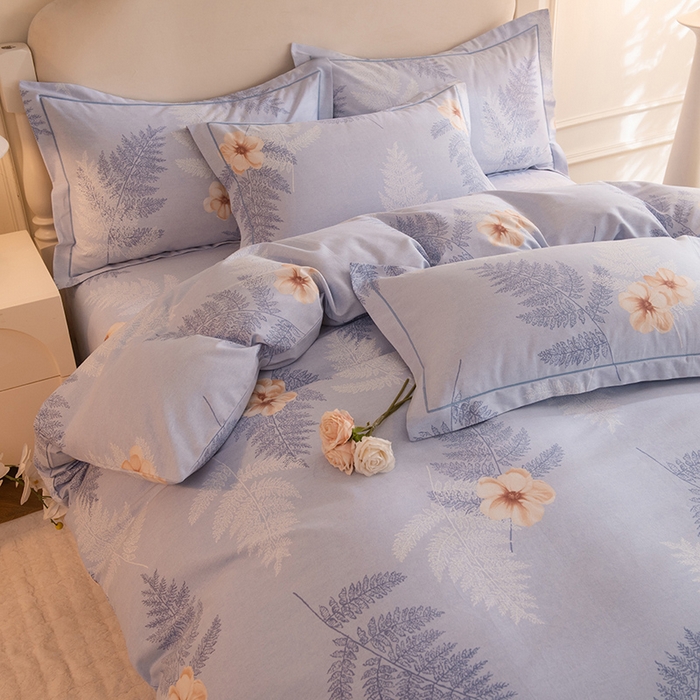 91家纺网 家纺一手货源 找家纺 磨毛世家家纺 2025新款生态四件套 梦初雨-蓝