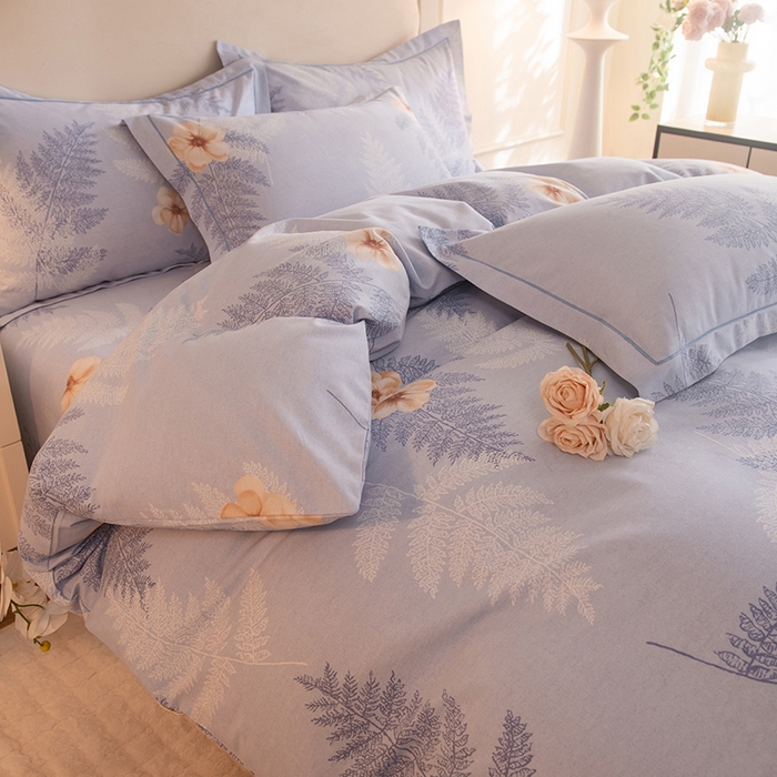 91家纺网 家纺一手货源 找家纺 磨毛世家家纺 2025新款生态四件套 梦初雨-蓝