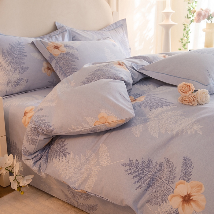 91家纺网 家纺一手货源 找家纺 磨毛世家家纺 2025新款生态四件套 梦初雨-蓝