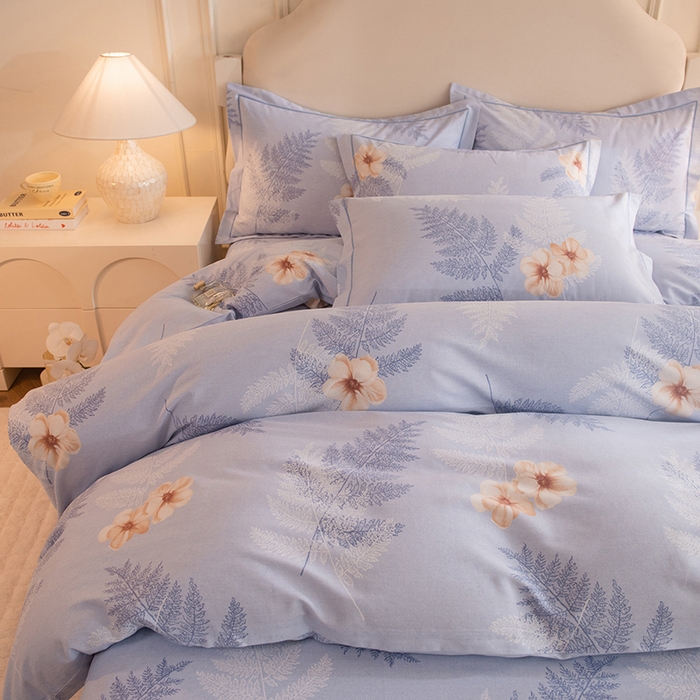 91家纺网 家纺一手货源 找家纺 磨毛世家家纺 2025新款生态四件套 梦初雨-蓝