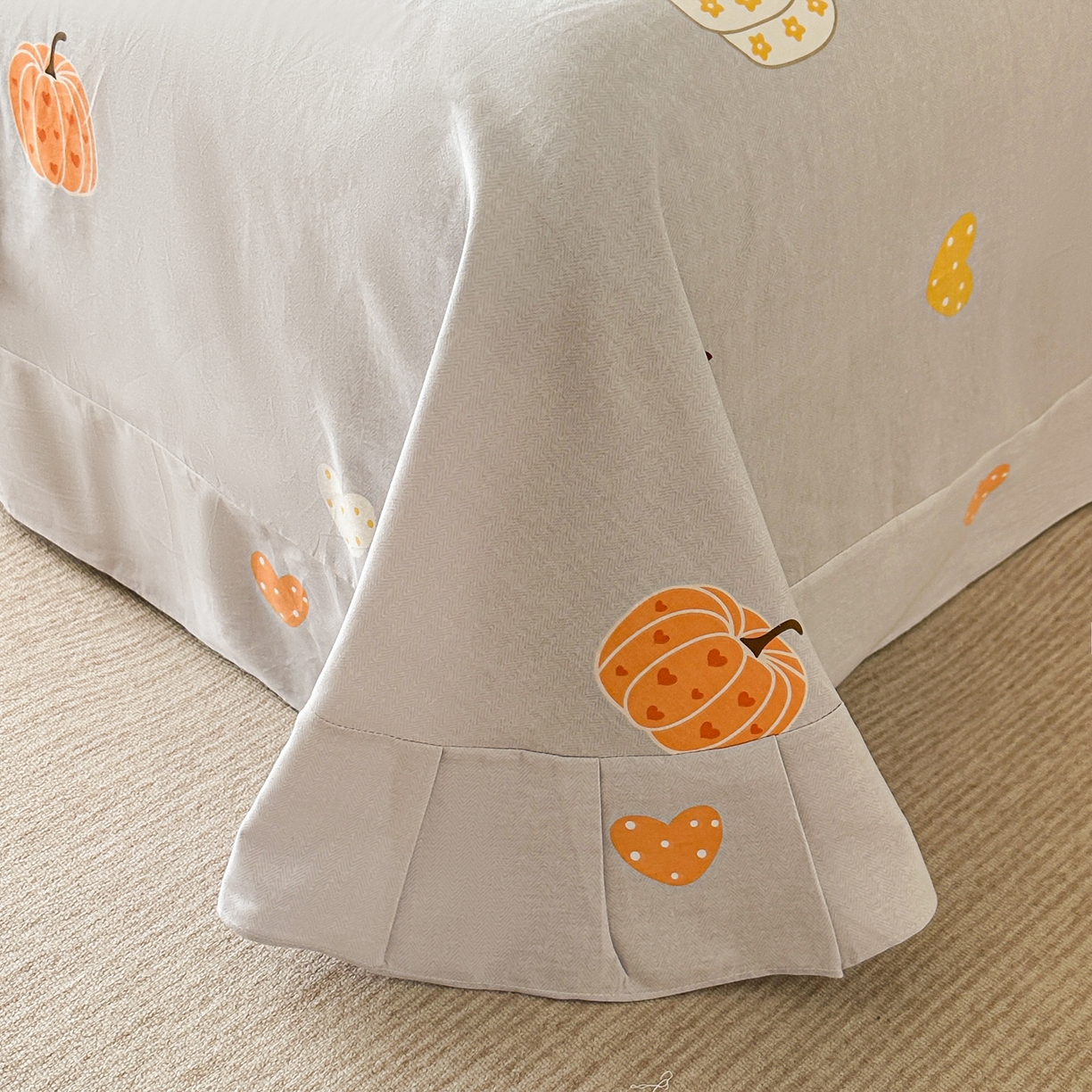 91家纺网 家纺一手货源 找家纺 磨毛世家家纺 2025新款生态四件套 南瓜甜心-灰