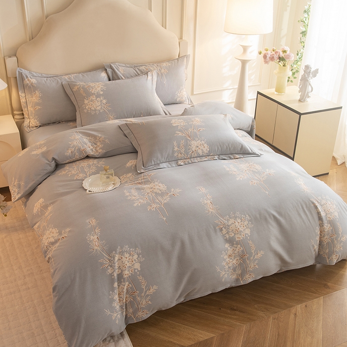 91家纺网 家纺一手货源 找家纺 磨毛世家家纺 2025新款生态四件套 浅笑嫣然-灰