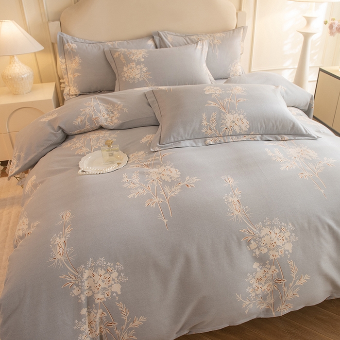 91家纺网 家纺一手货源 找家纺 磨毛世家家纺 2025新款生态四件套 浅笑嫣然-灰