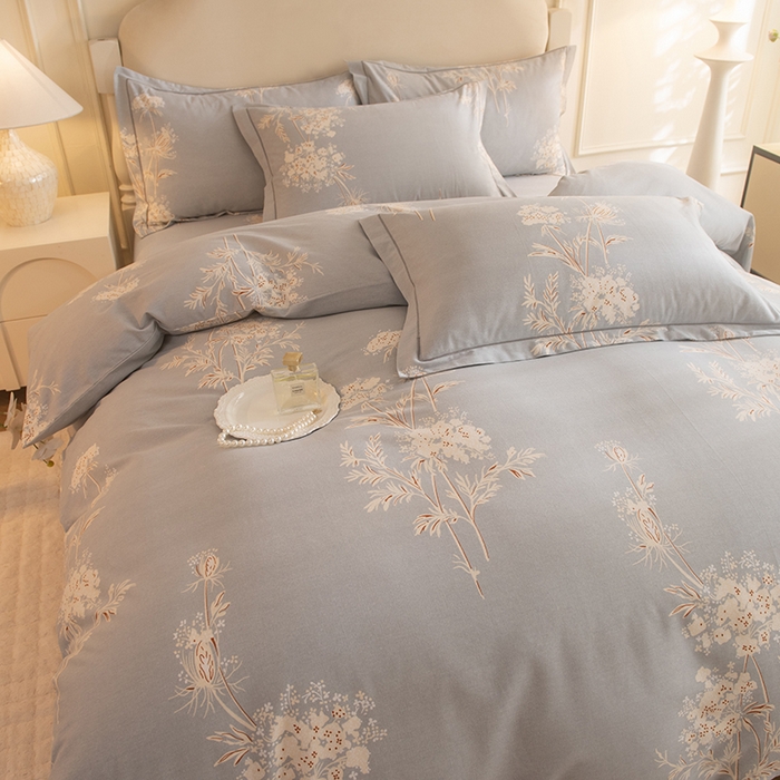 91家纺网 家纺一手货源 找家纺 磨毛世家家纺 2025新款生态四件套 浅笑嫣然-灰