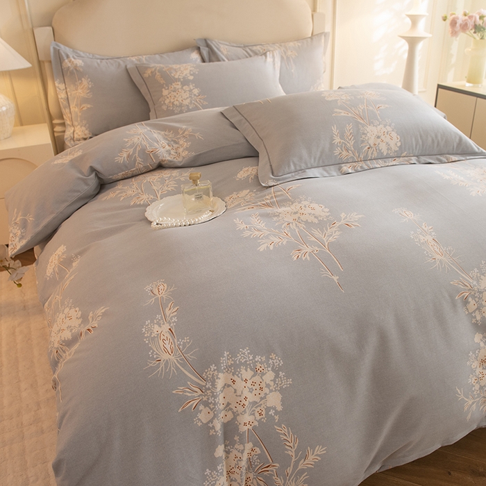 91家纺网 家纺一手货源 找家纺 磨毛世家家纺 2025新款生态四件套 浅笑嫣然-灰