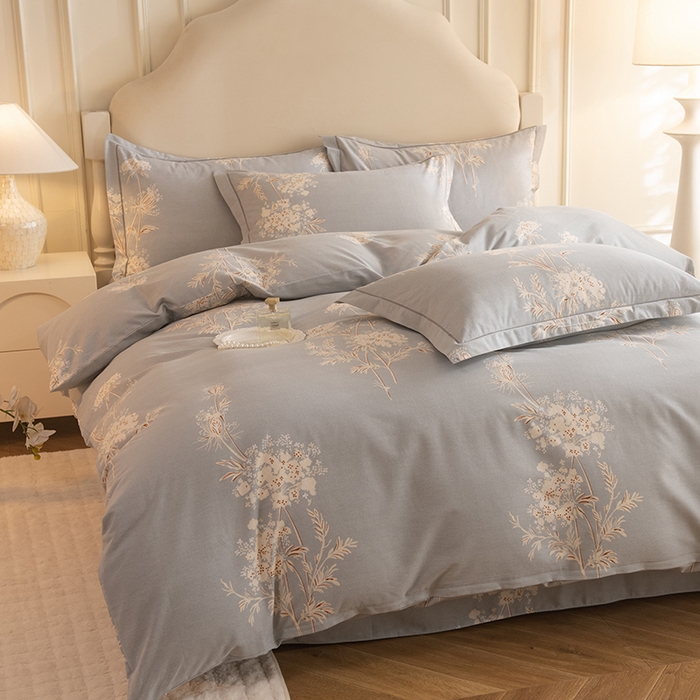 91家纺网 家纺一手货源 找家纺 磨毛世家家纺 2025新款生态四件套 浅笑嫣然-灰