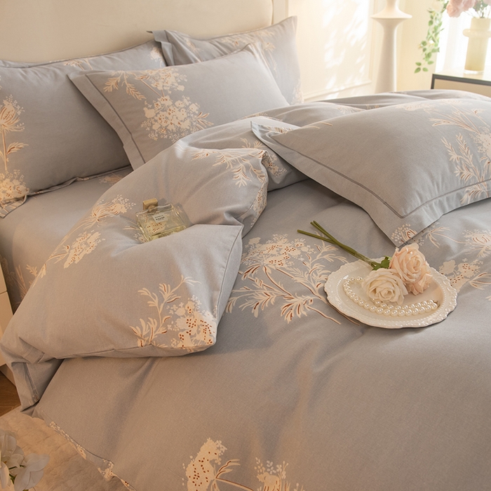 91家纺网 家纺一手货源 找家纺 磨毛世家家纺 2025新款生态四件套 浅笑嫣然-灰