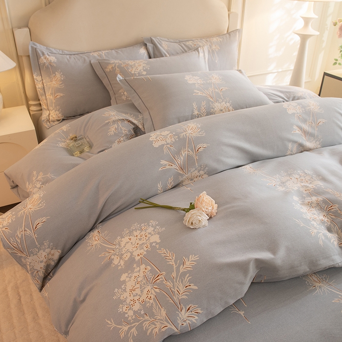 91家纺网 家纺一手货源 找家纺 磨毛世家家纺 2025新款生态四件套 浅笑嫣然-灰