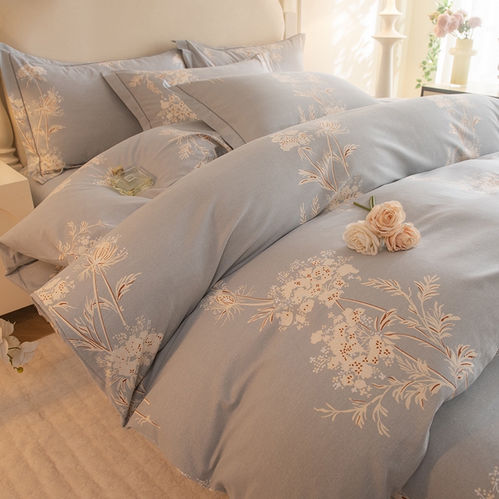 91家纺网 家纺一手货源 找家纺 磨毛世家家纺 2025新款生态四件套 浅笑嫣然-灰