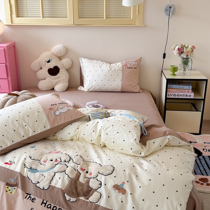 91家纺网 家纺一手货源 找家纺 柚子YOUTH 2025新款全棉纯棉工艺款13070贴布绣四件套 毛绒小狗