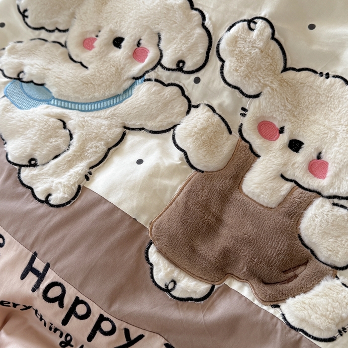 91家纺网 家纺一手货源 找家纺 柚子YOUTH 2025新款全棉纯棉工艺款13070贴布绣四件套 毛绒小狗