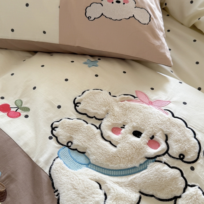 91家纺网 家纺一手货源 找家纺 柚子YOUTH 2025新款全棉纯棉工艺款13070贴布绣四件套 毛绒小狗