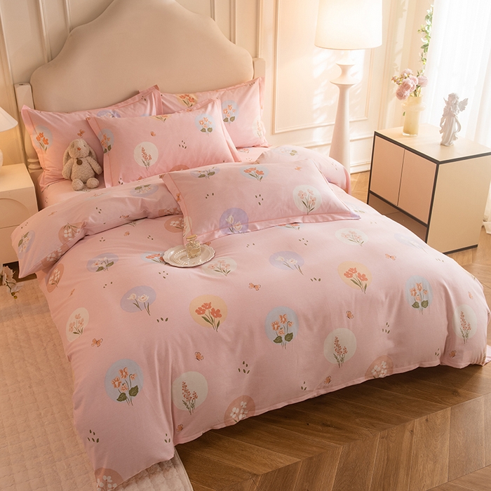 91家纺网 家纺一手货源 找家纺 磨毛世家家纺 2025新款生态四件套 向云端-粉