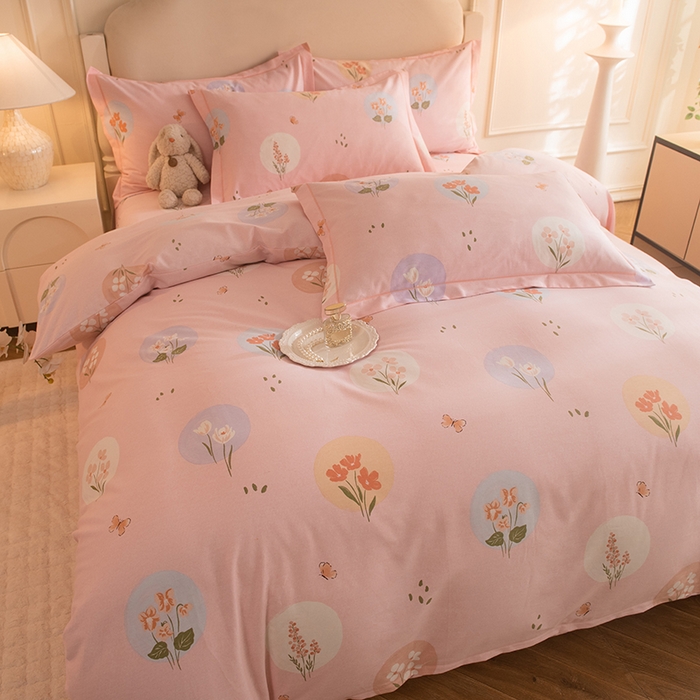 91家纺网 家纺一手货源 找家纺 磨毛世家家纺 2025新款生态四件套 向云端-粉