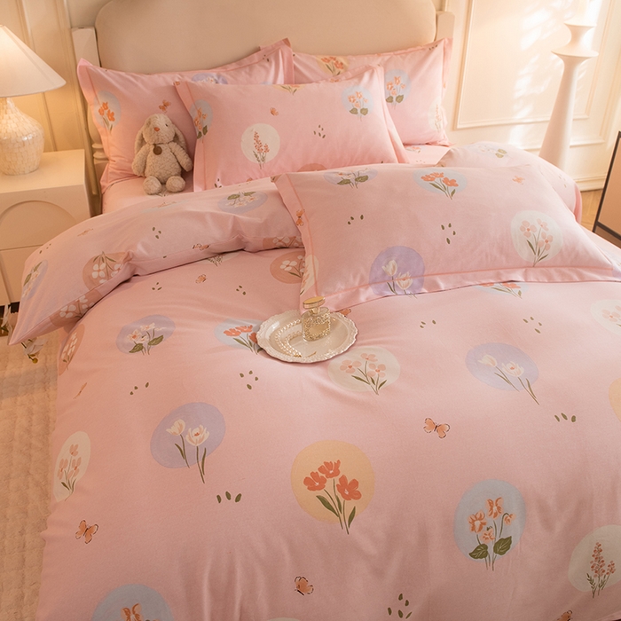 91家纺网 家纺一手货源 找家纺 磨毛世家家纺 2025新款生态四件套 向云端-粉