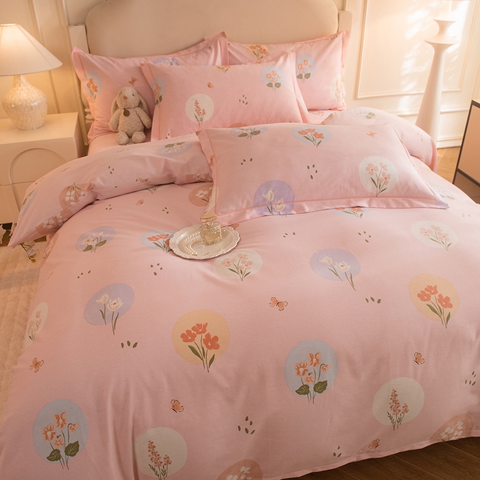 91家纺网 家纺一手货源 找家纺 磨毛世家家纺 2025新款生态四件套 向云端-粉