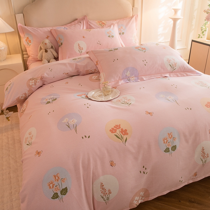 91家纺网 家纺一手货源 找家纺 磨毛世家家纺 2025新款生态四件套 向云端-粉