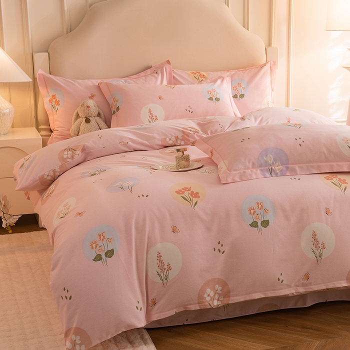 91家纺网 家纺一手货源 找家纺 磨毛世家家纺 2025新款生态四件套 向云端-粉