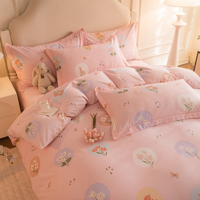 91家纺网 家纺一手货源 找家纺 磨毛世家家纺 2025新款生态四件套 向云端-粉