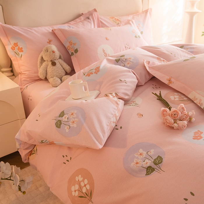 91家纺网 家纺一手货源 找家纺 磨毛世家家纺 2025新款生态四件套 向云端-粉