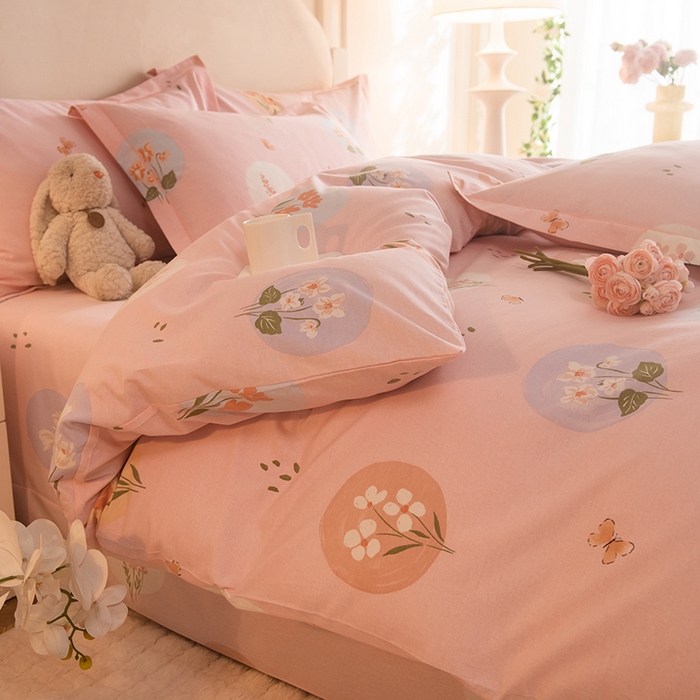 91家纺网 家纺一手货源 找家纺 磨毛世家家纺 2025新款生态四件套 向云端-粉