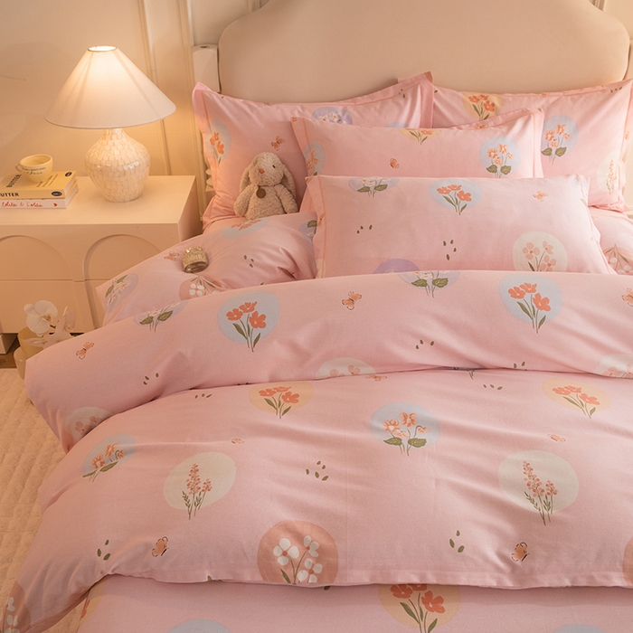 91家纺网 家纺一手货源 找家纺 磨毛世家家纺 2025新款生态四件套 向云端-粉