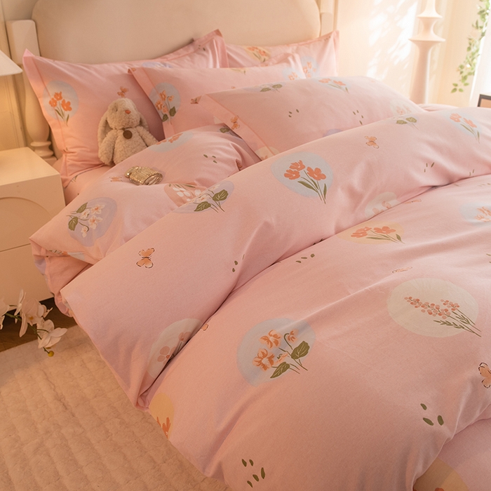 91家纺网 家纺一手货源 找家纺 磨毛世家家纺 2025新款生态四件套 向云端-粉