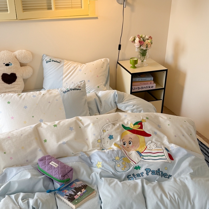 91家纺网 家纺一手货源 找家纺 柚子YOUTH 2025新款全棉纯棉工艺款13070贴布绣四件套 星星法师