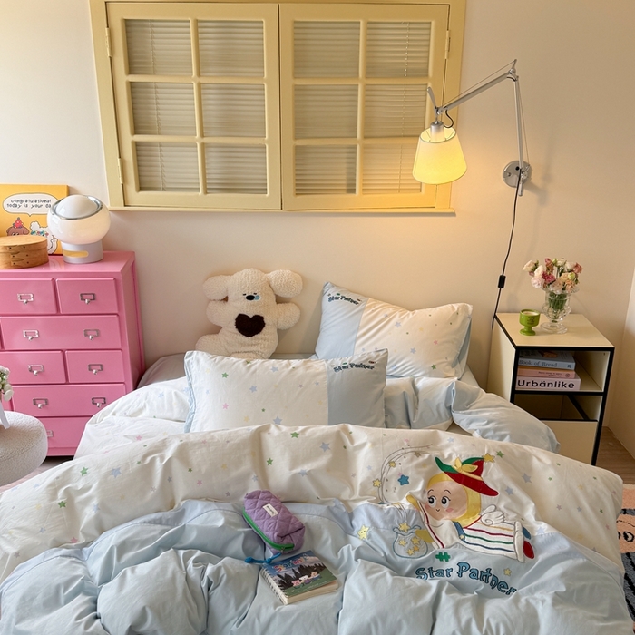 91家纺网 家纺一手货源 找家纺 柚子YOUTH 2025新款全棉纯棉工艺款13070贴布绣四件套 星星法师