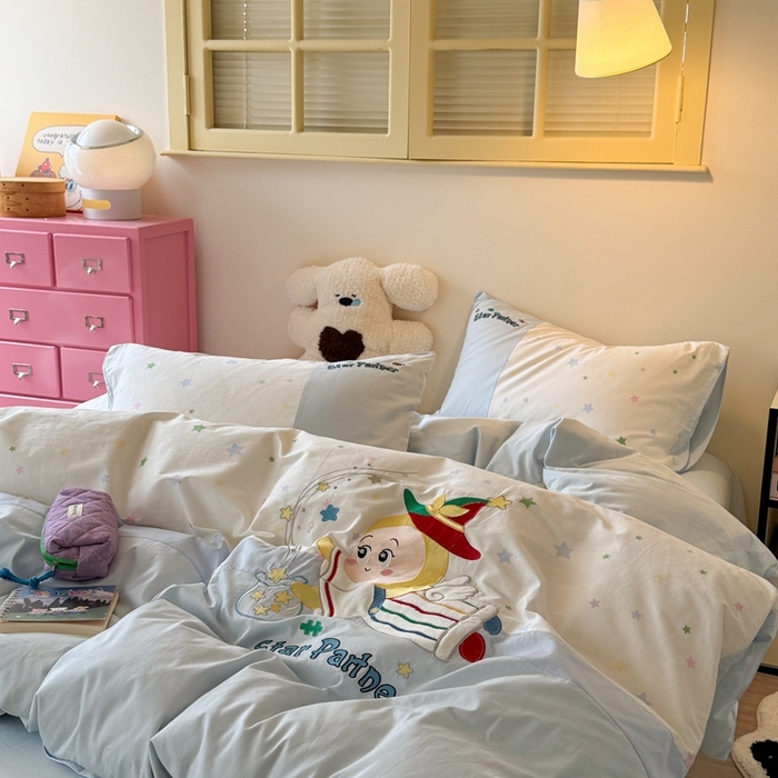 91家纺网 家纺一手货源 找家纺 柚子YOUTH 2025新款全棉纯棉工艺款13070贴布绣四件套 星星法师