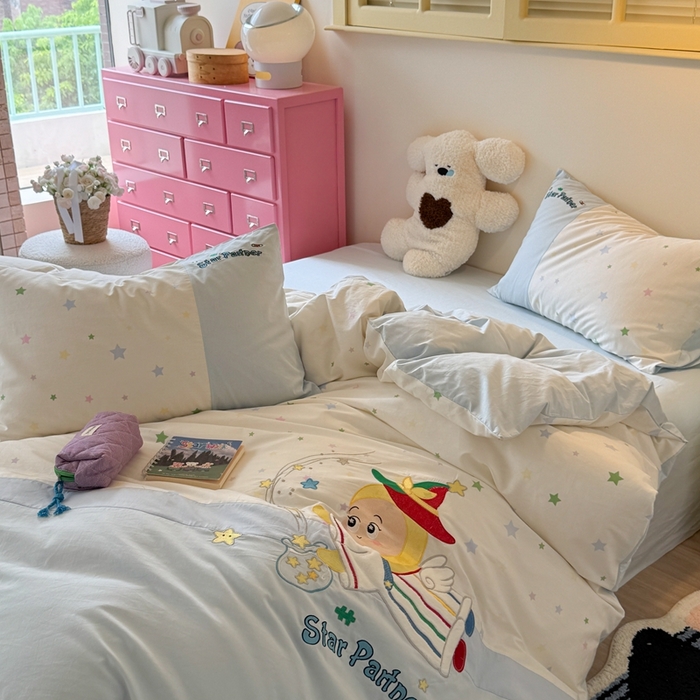 91家纺网 家纺一手货源 找家纺 柚子YOUTH 2025新款全棉纯棉工艺款13070贴布绣四件套 星星法师