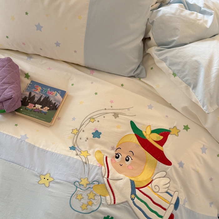 91家纺网 家纺一手货源 找家纺 柚子YOUTH 2025新款全棉纯棉工艺款13070贴布绣四件套 星星法师