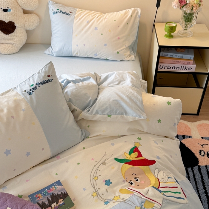 91家纺网 家纺一手货源 找家纺 柚子YOUTH 2025新款全棉纯棉工艺款13070贴布绣四件套 星星法师