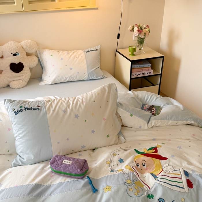 91家纺网 家纺一手货源 找家纺 柚子YOUTH 2025新款全棉纯棉工艺款13070贴布绣四件套 星星法师