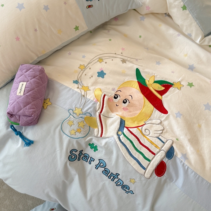 91家纺网 家纺一手货源 找家纺 柚子YOUTH 2025新款全棉纯棉工艺款13070贴布绣四件套 星星法师