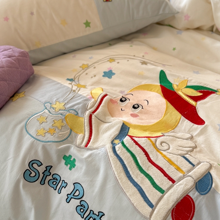 91家纺网 家纺一手货源 找家纺 柚子YOUTH 2025新款全棉纯棉工艺款13070贴布绣四件套 星星法师