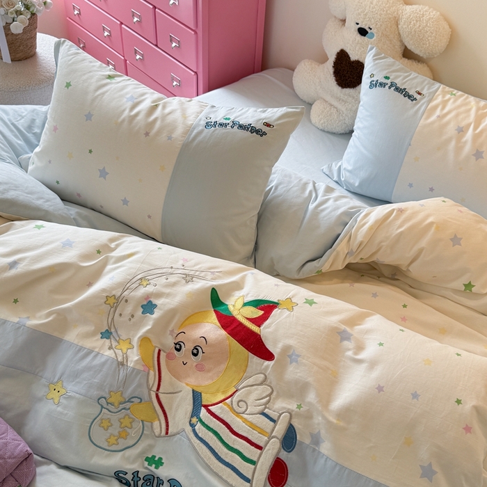 91家纺网 家纺一手货源 找家纺 柚子YOUTH 2025新款全棉纯棉工艺款13070贴布绣四件套 星星法师